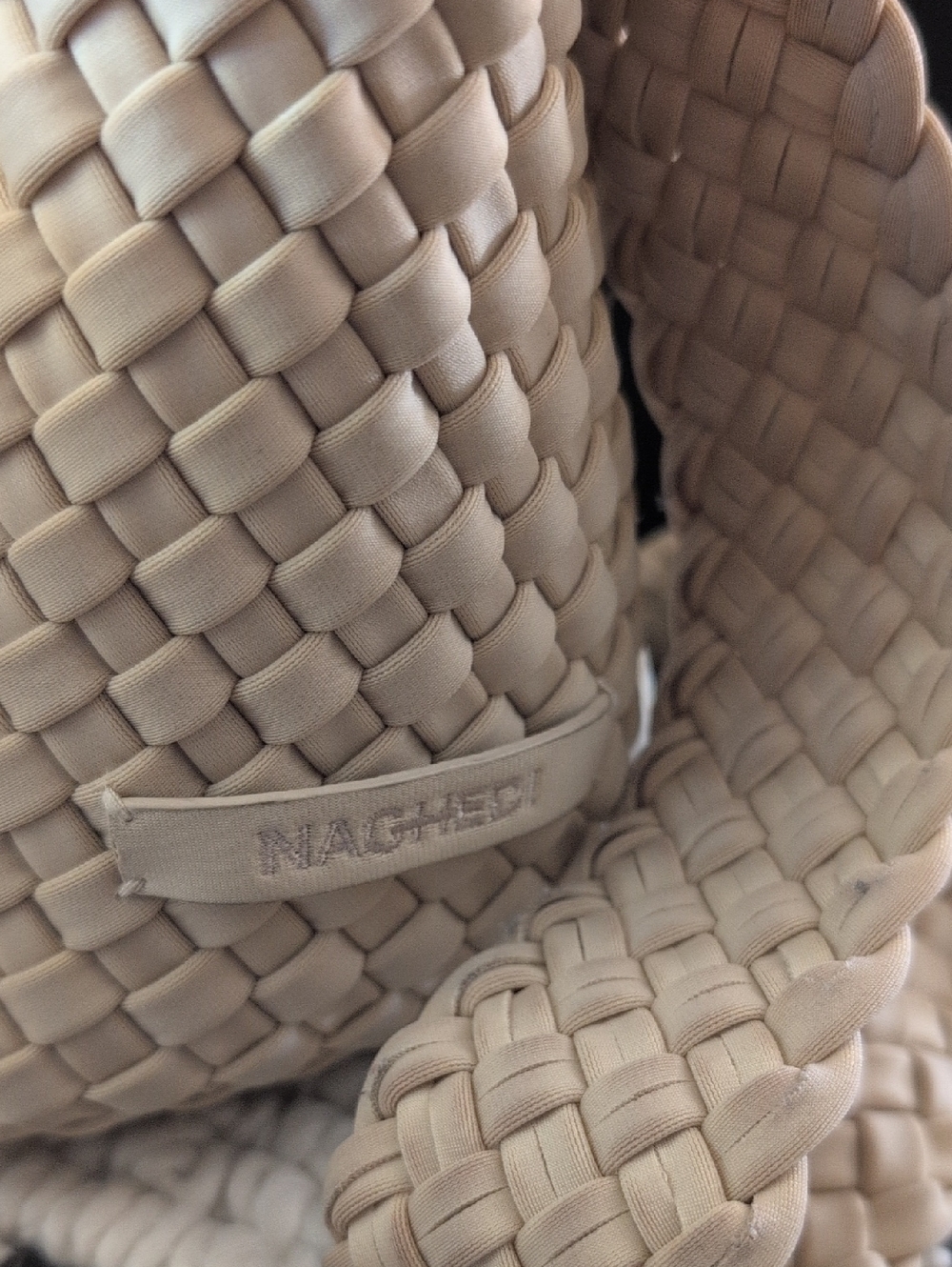 Naghedi Woven Tote in Beige Cream Cross Body